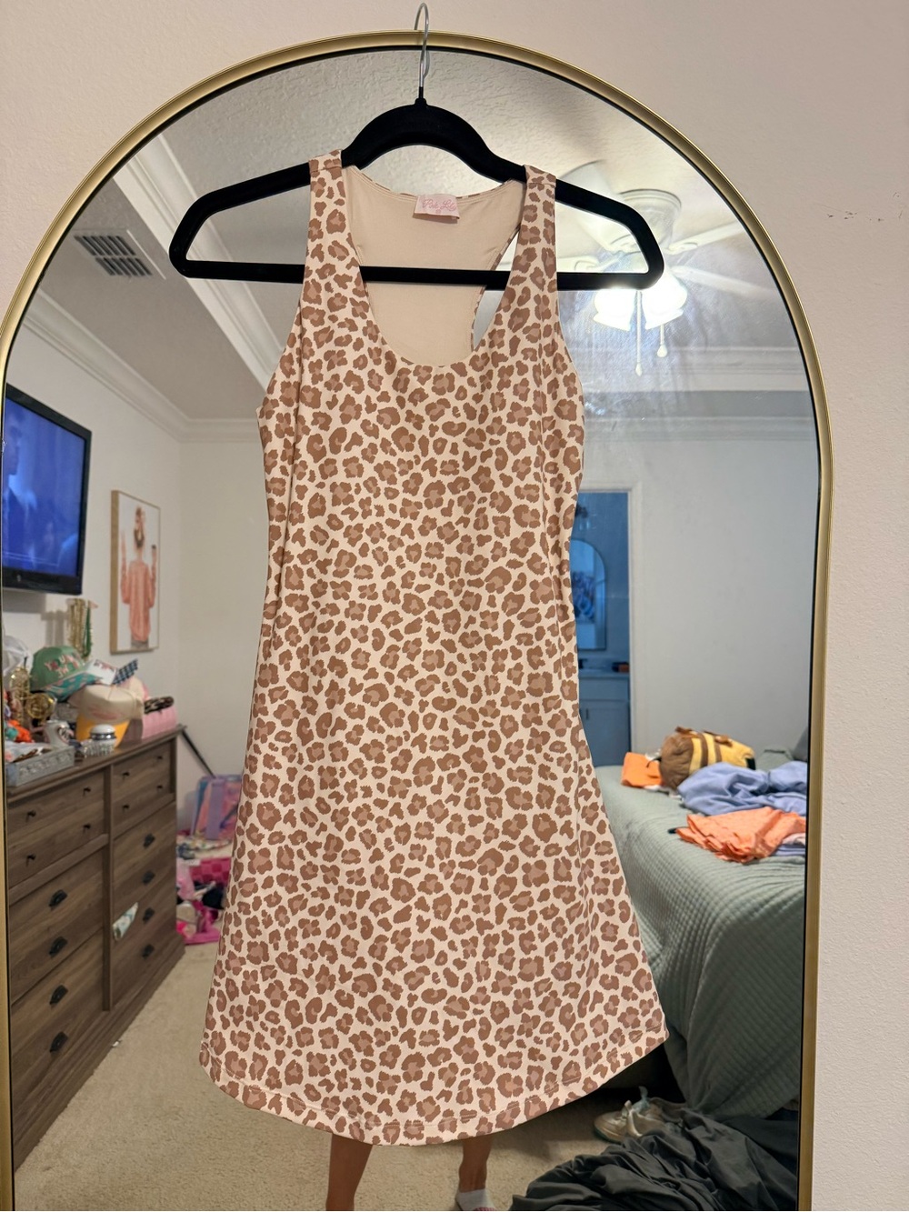 NWOT Pink Lily Tan and Cream Leopard Print Tank Active Dress